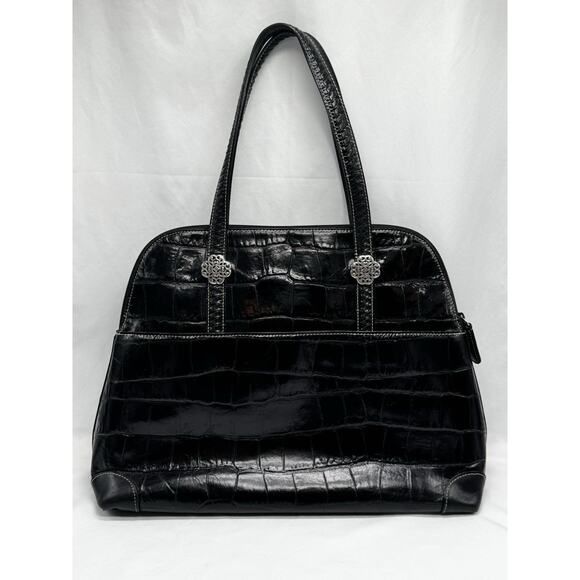 Vintage Brighton large Black Dome Croco shoulder Purse Tote Laptop Tablet Office - Picture 1 of 14